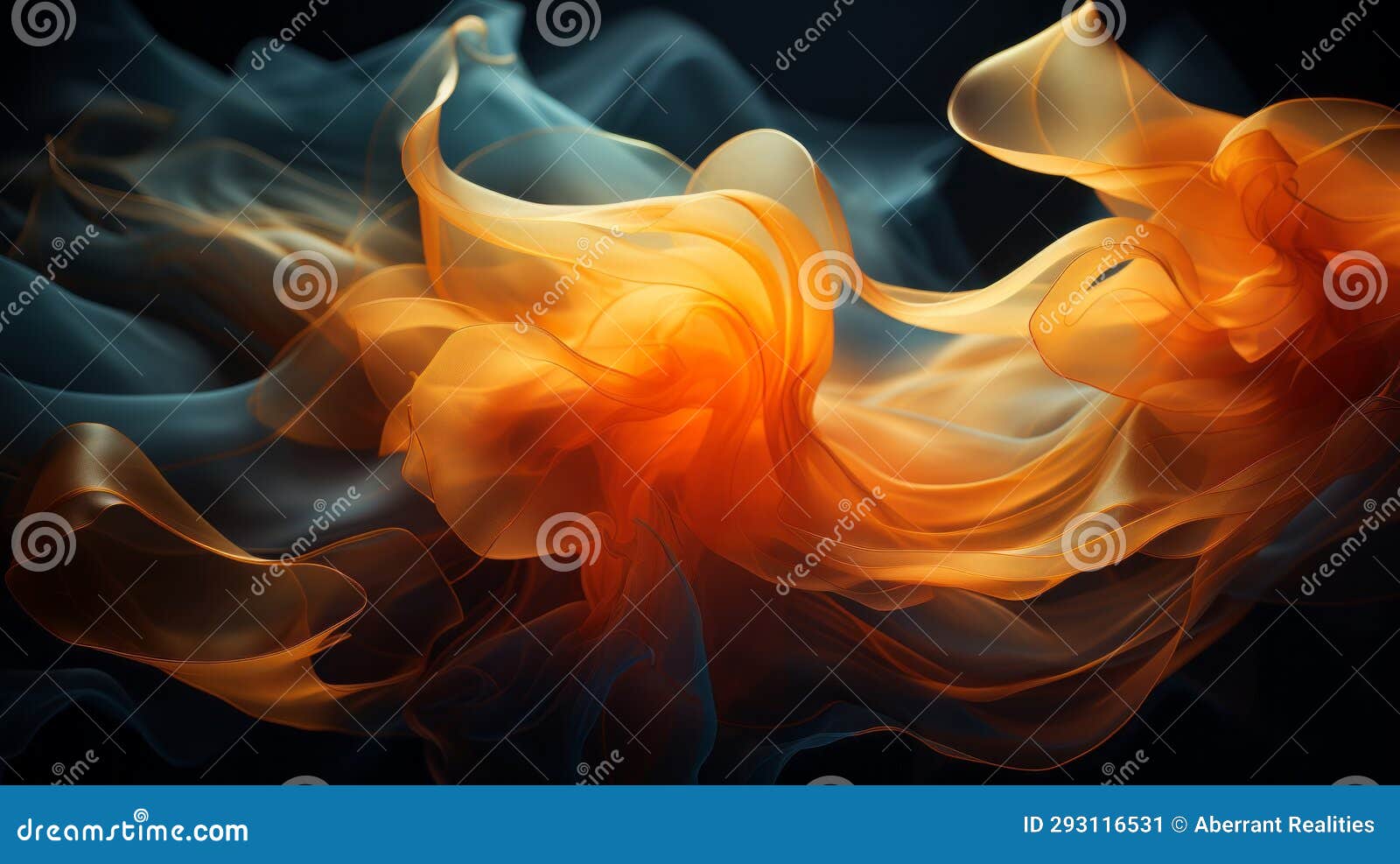 An Abstract Image of Orange and Blue Smoke on a Black Background Stock