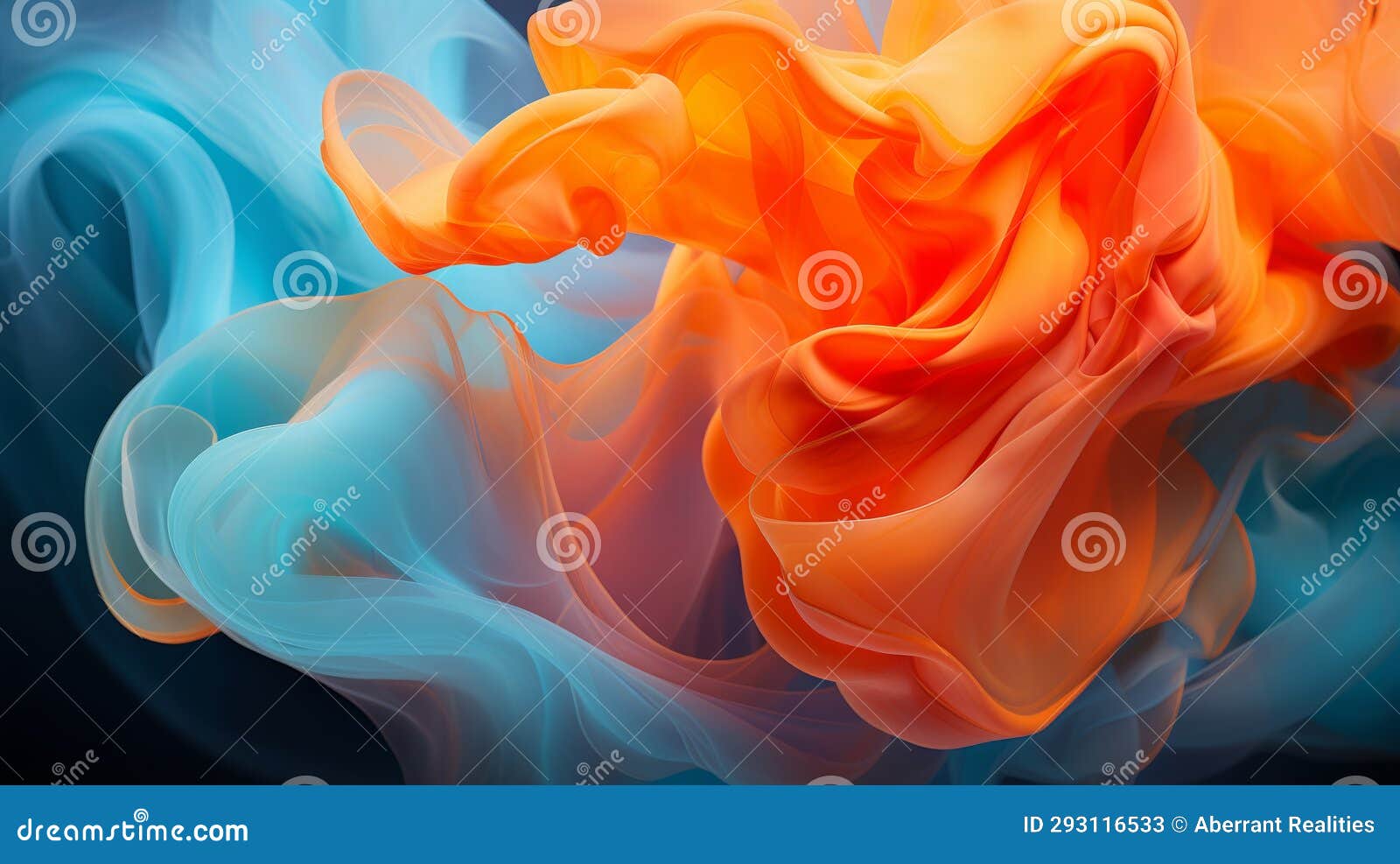 An Abstract Image of Orange and Blue Smoke on a Black Background Stock