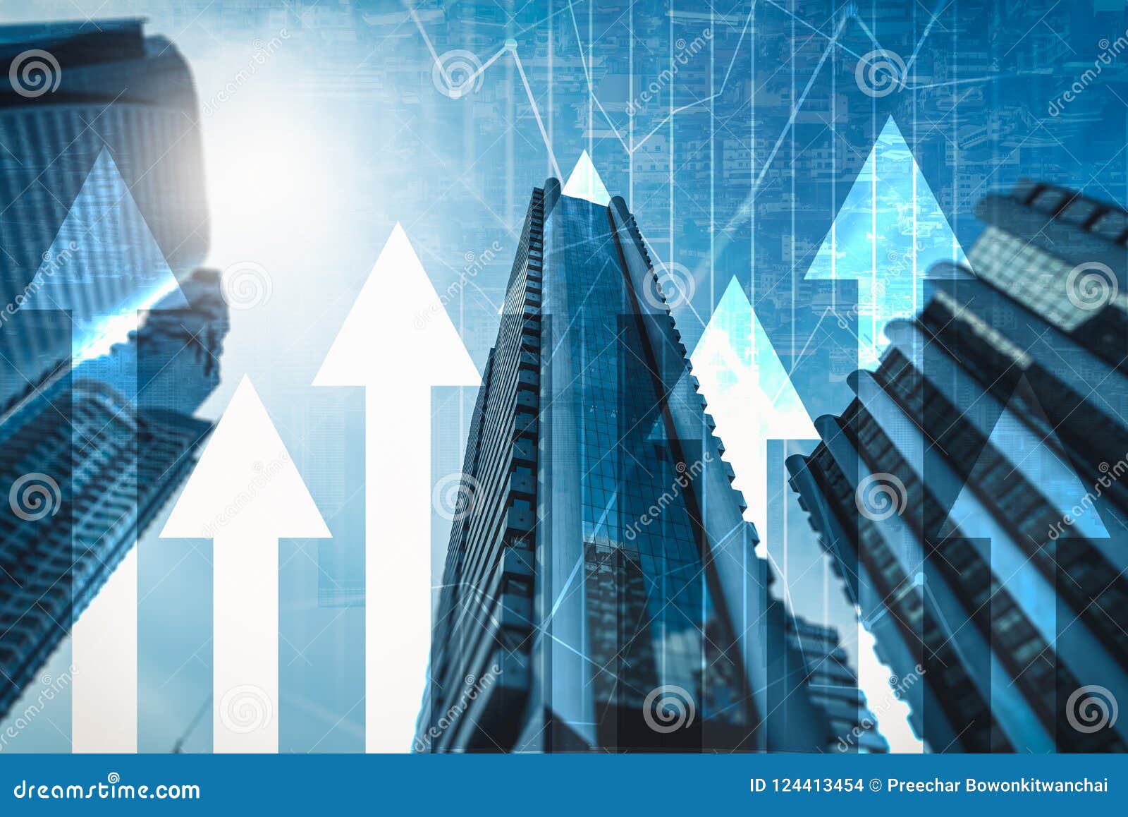 the abstract image of the skyscraper image overlay with business chart image.