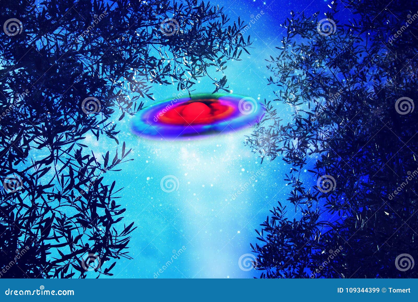 abstract image spaceship ufo in the night sky and astrology concept.
