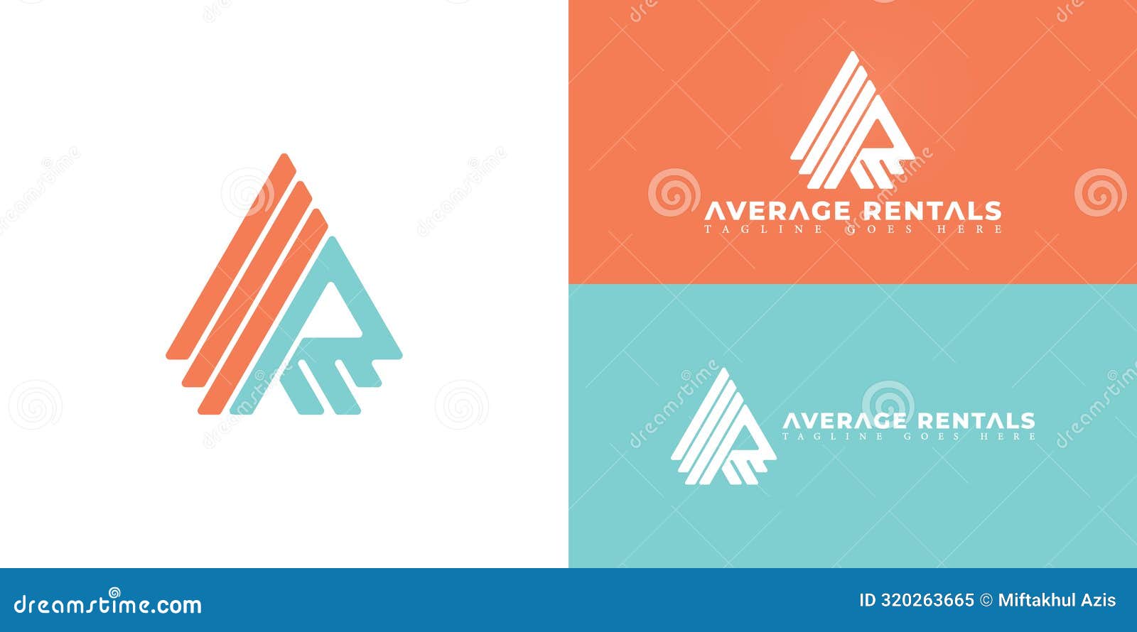 abstract initial triangle letter ar or ra logo in blue-orange color  on multiple background colors