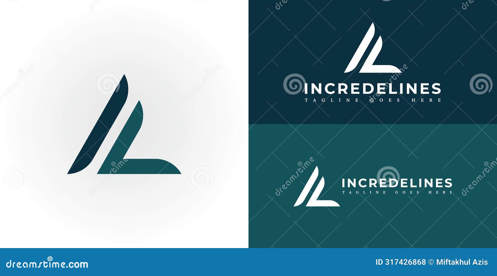 abstract initial triangle letter il or li logo in deep blue-green color  on multiple background colors.