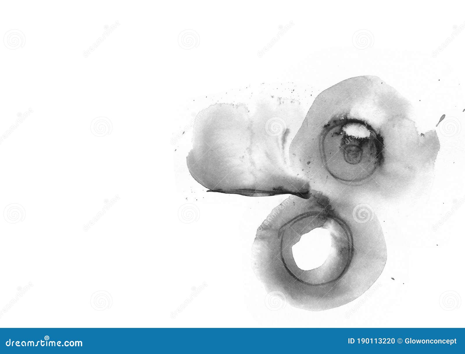 abstract ink pen line in curve and circle diluted with water conposition on white background illustartionink