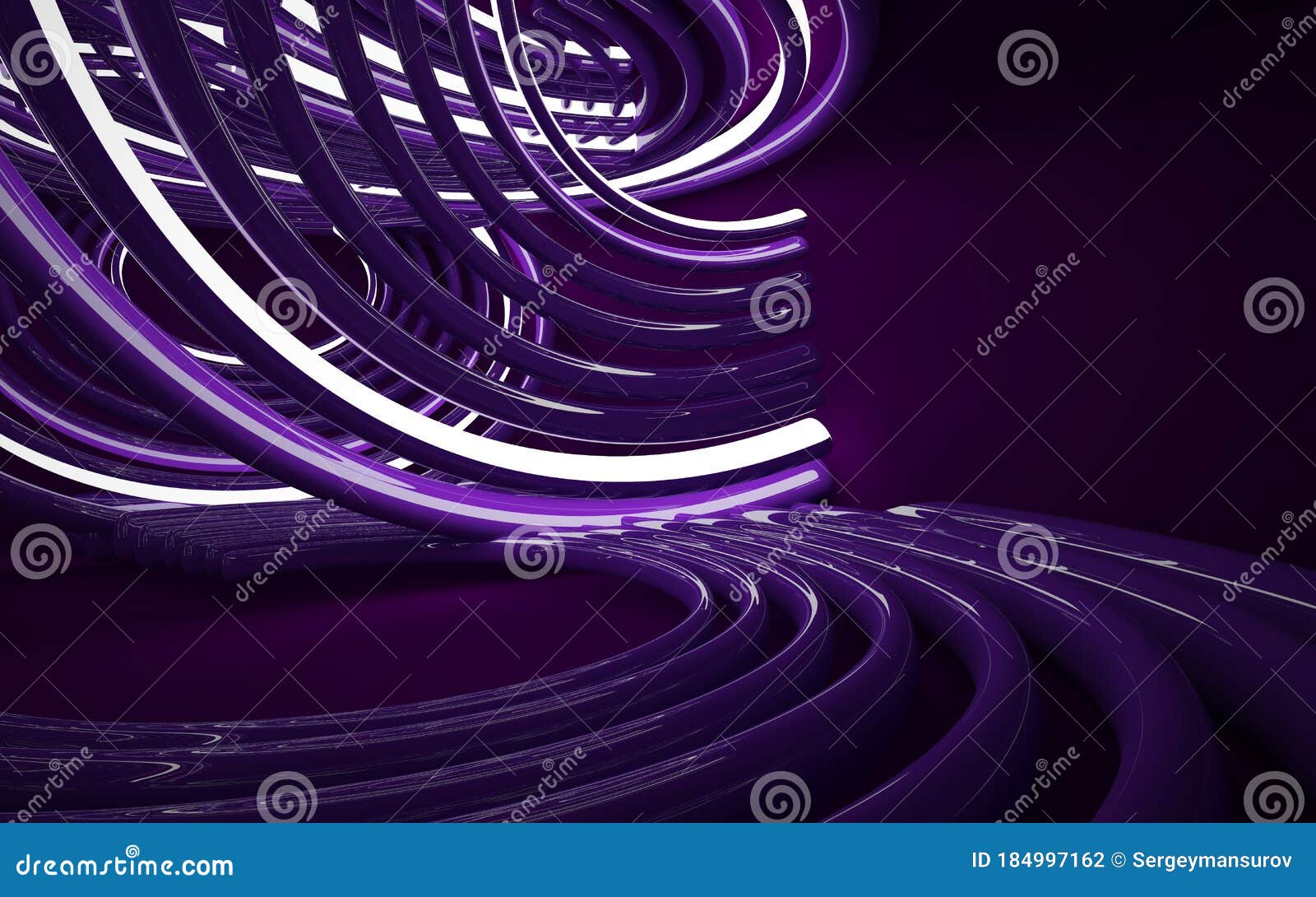 abstract interior of the future in a minimalist style, consisting of structure violet arcs. night view from the backligh. architec