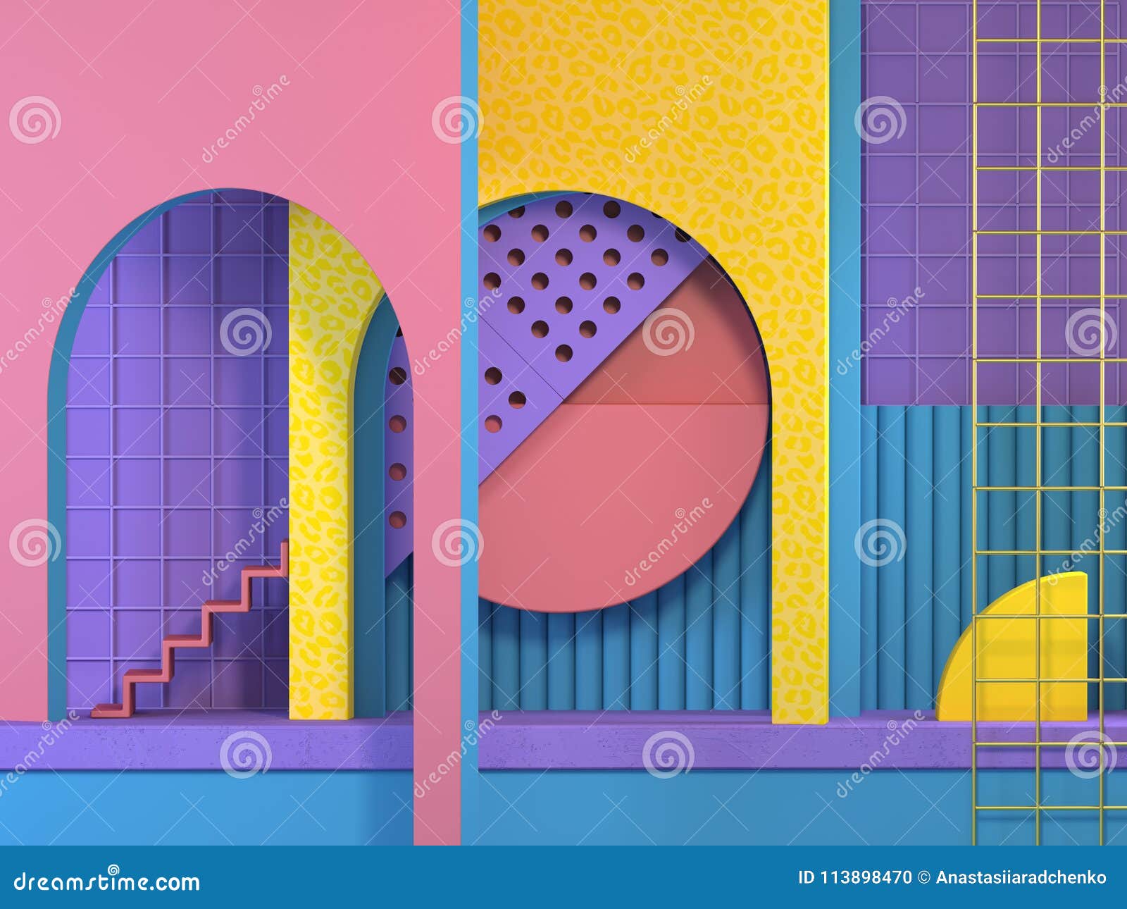 Abstract Interior Space In Memphis Style Stock Illustration