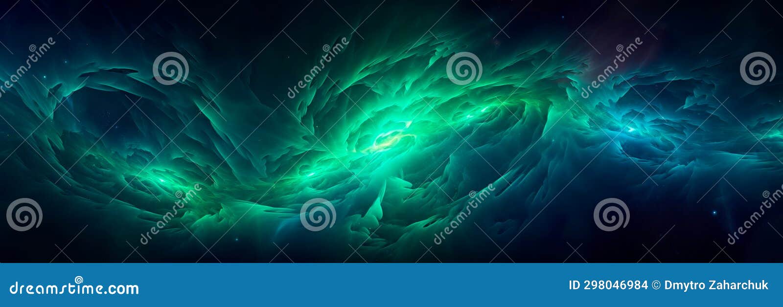 abstract interpretation of the northern lights, with vibrant fractals and a central magic explosion star.