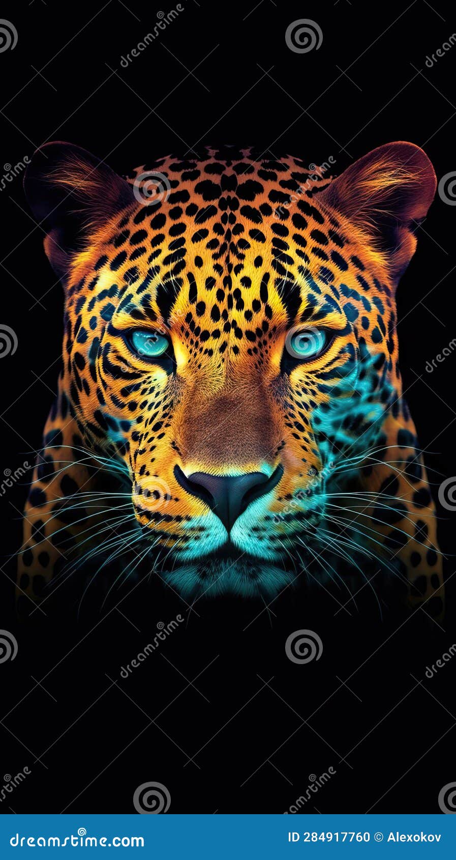Abstract Jaguar on Dark Background AI Generated Stock Illustration