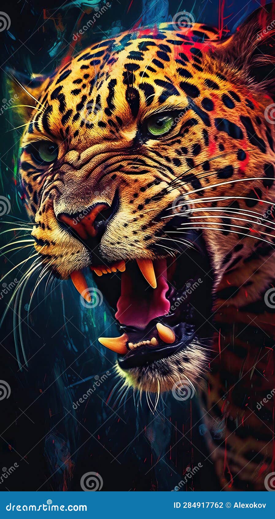 Abstract Jaguar on Dark Background AI Generated Stock Illustration