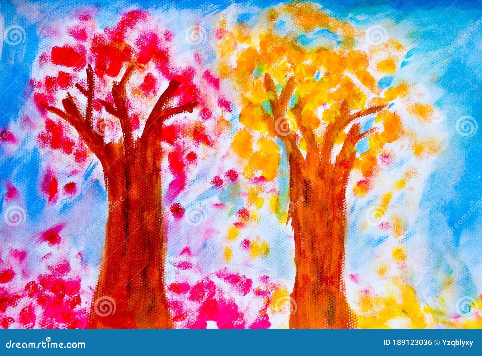 Abstract Kids Watercolor Painting Graffiti Trees Stock Photo - Image Of Colorful, Background: 189123036