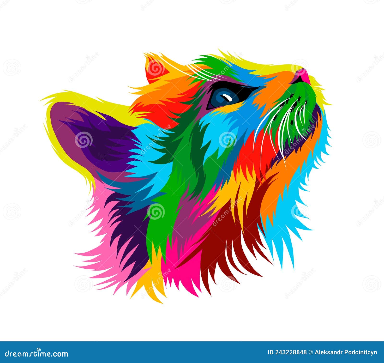 Abstract Kitten Face Portrait, Cat Face from Multicolored Paints