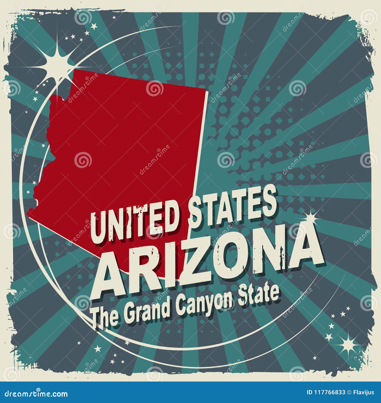 Abstract Label with Name and Map of Arizona Stock Vector Illustration