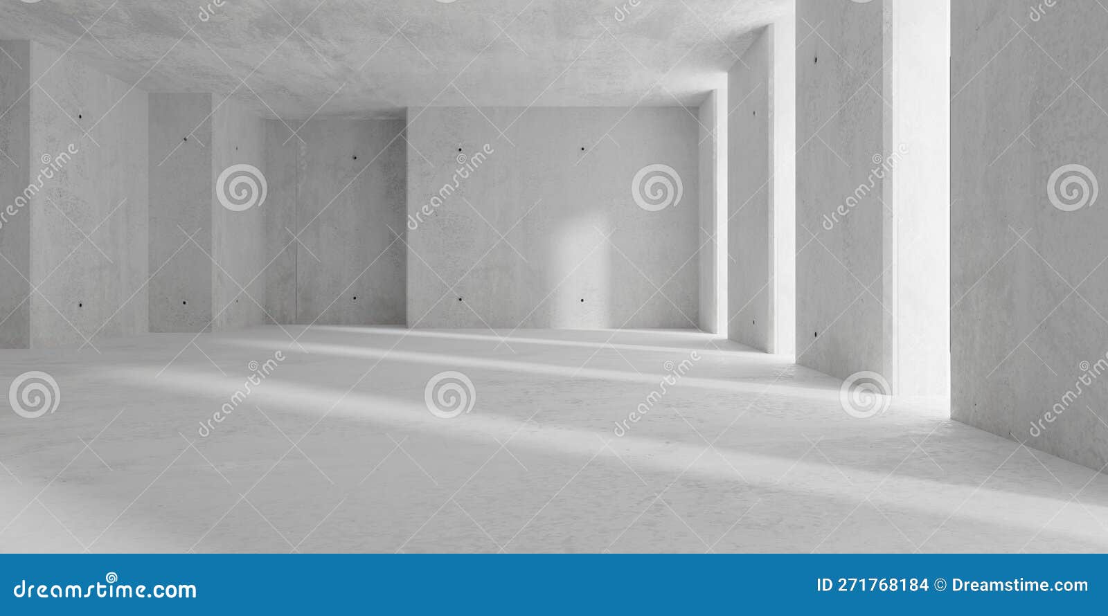 Abstract Large, Empty, Modern Concrete Room with Light from Wall