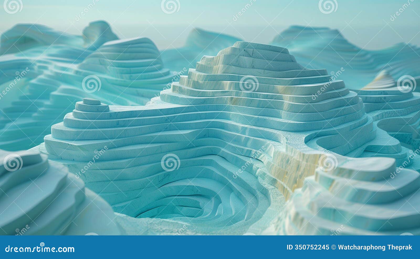 abstract layered ice-like landscape in soft blue tones