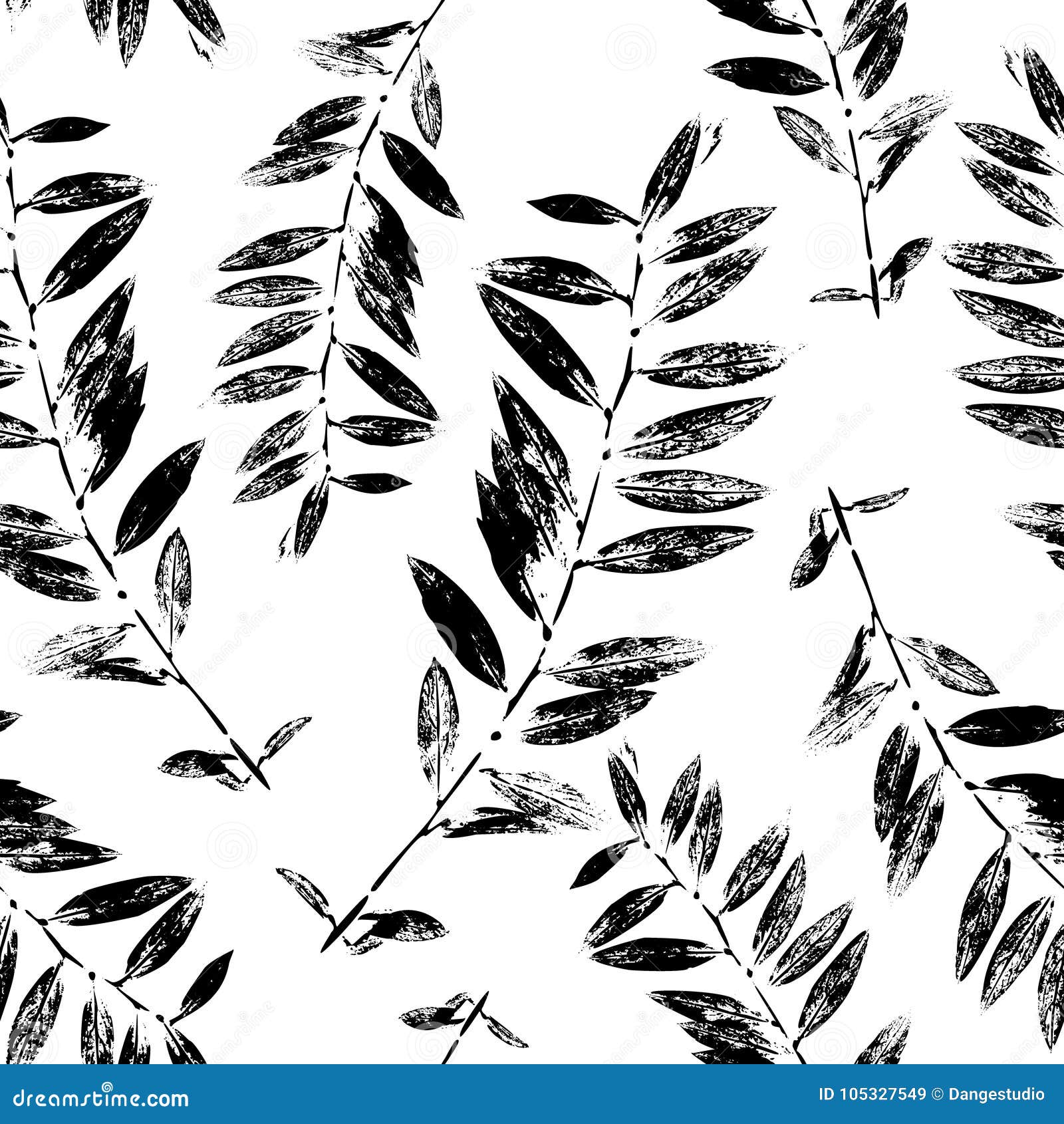 Black and White Abstract Leaves Silhouette Seamless Pattern Stock
