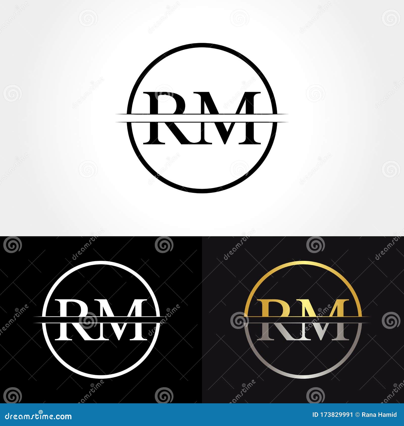 Abstract Letter RM Logo Design Vector Template. Creative Gold and