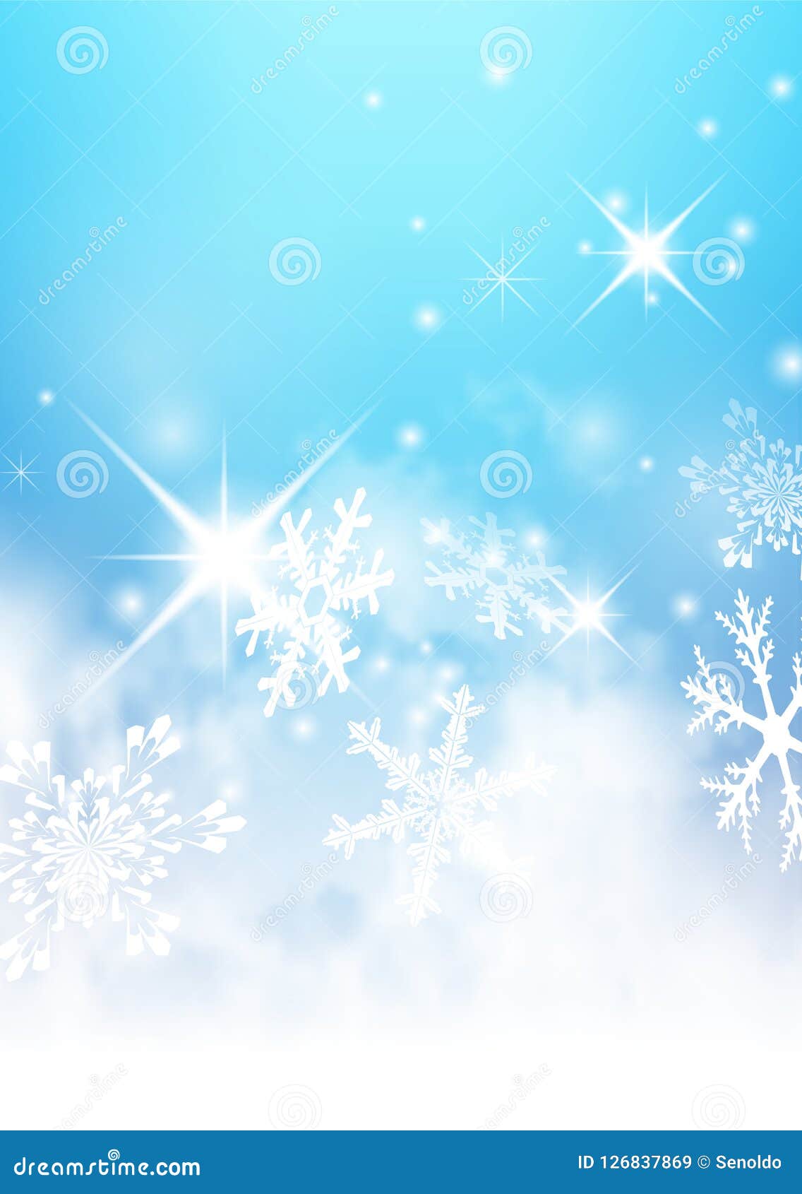 abstract freezing and wintry cold blue background with snowflakes and starlets