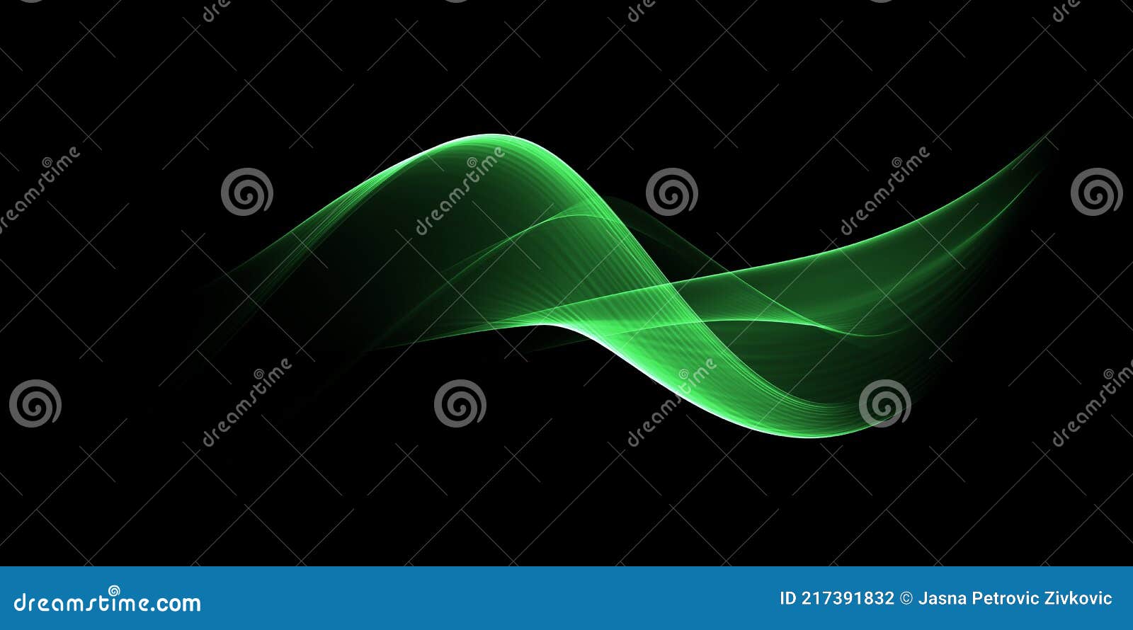 Abstract Light Green Wave on Black Background Stock Illustration