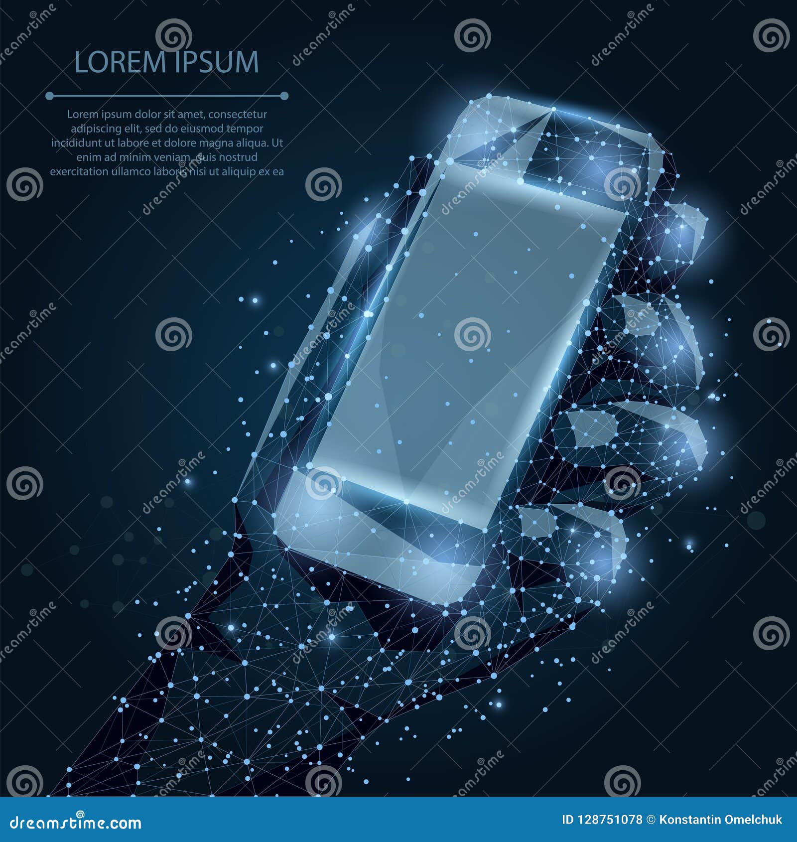 Abstract Line And Point Mobile Phone With Empty Screen Holding By Man Hand Communication App Smartphone On Night Sky With Stars Stock Vector Illustration Of Hold Line