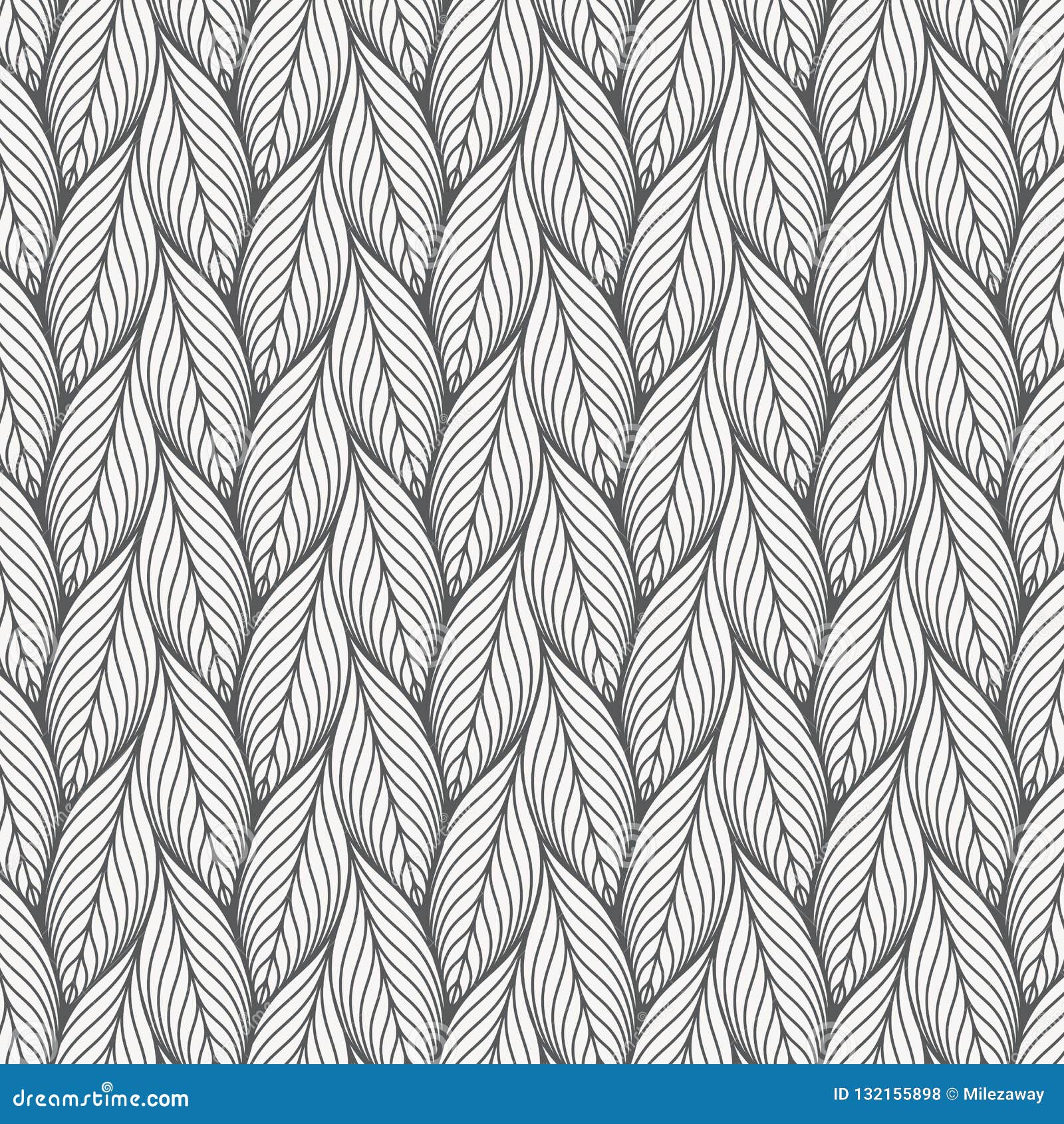 Abstract Linear Leaves Vector Pattern, Repeating Small Skeleton Leaf