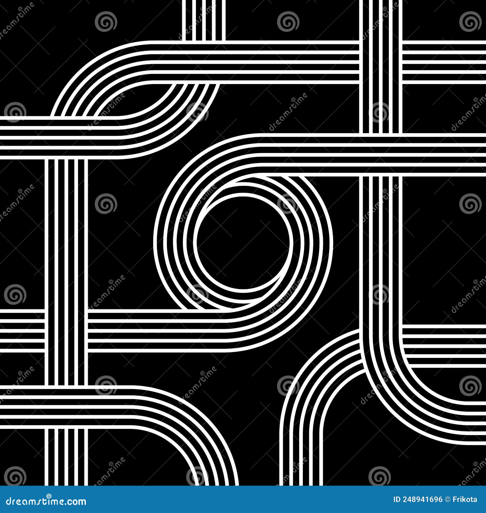 Abstract Linear Maze Background. Black and White. Vector Illustration
