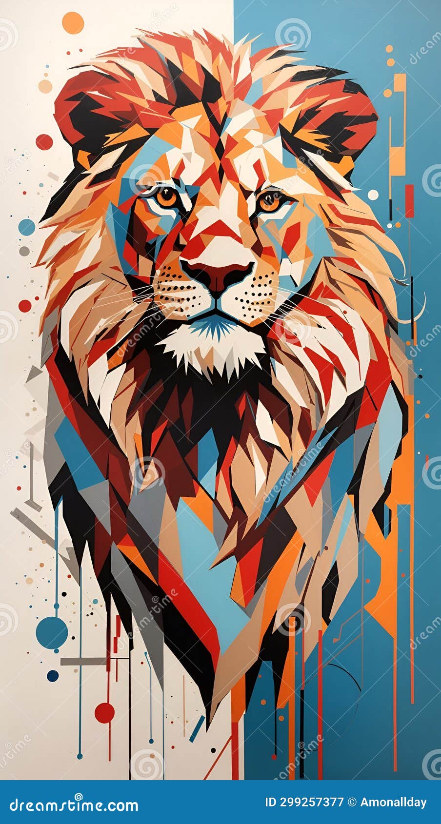 abstract lion artwork geometric acrylic animal painting colorful background digital art 