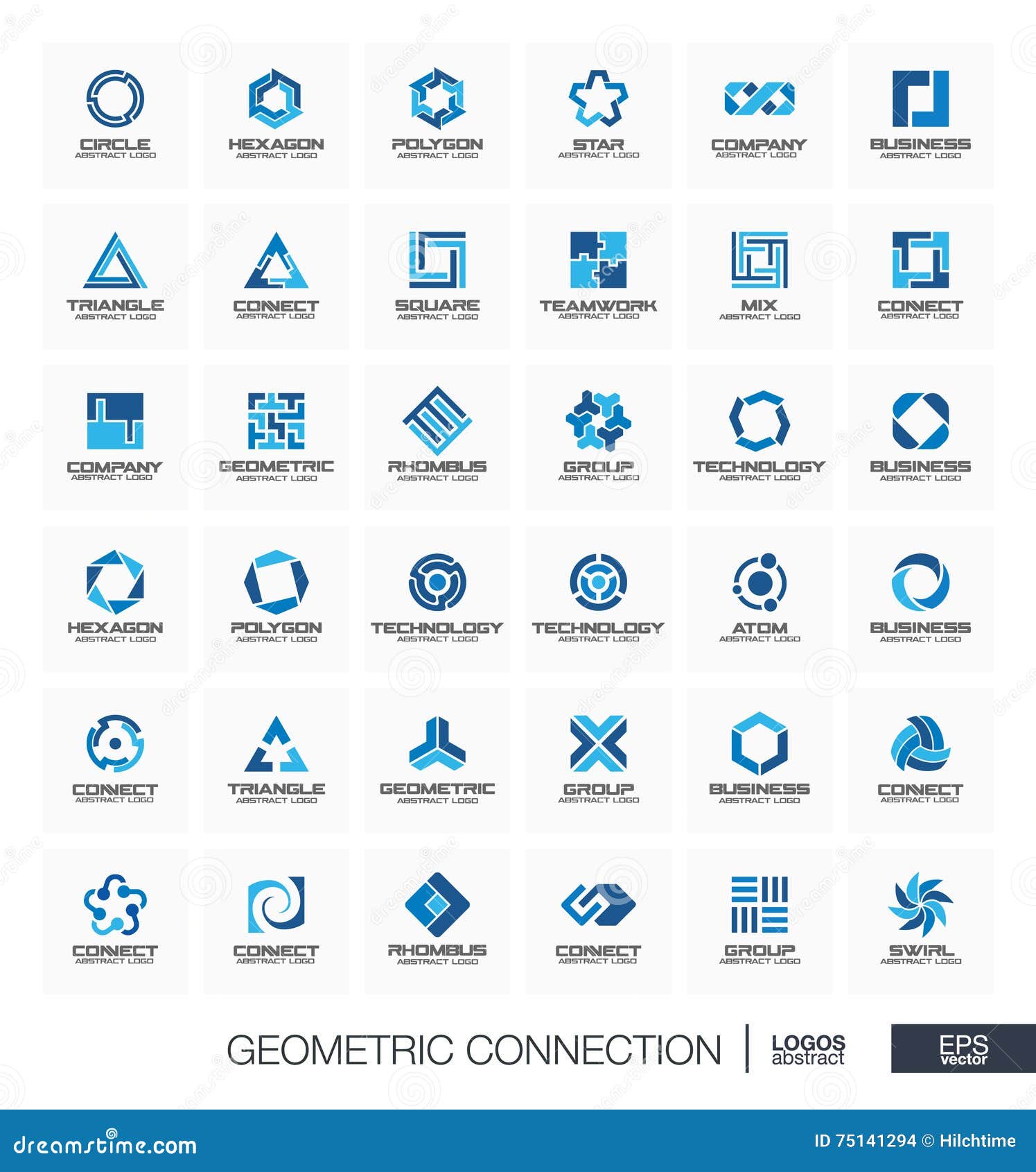 abstract logo set for business company. segment, section connect concept. circles, polygons, square, hexagon geometric