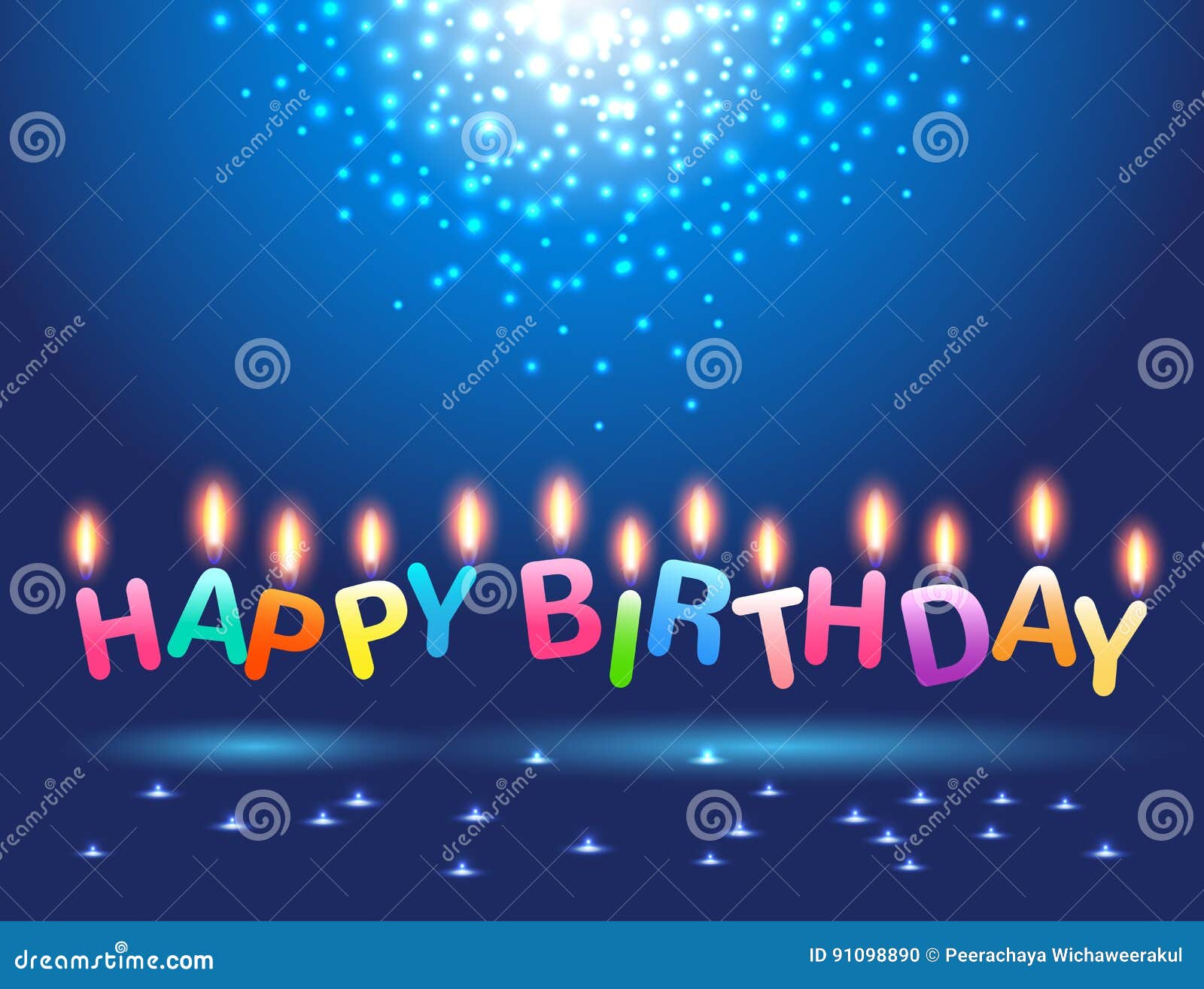 Abstract Magic Light with Colorful Candles Happy Birthday Stock Vector