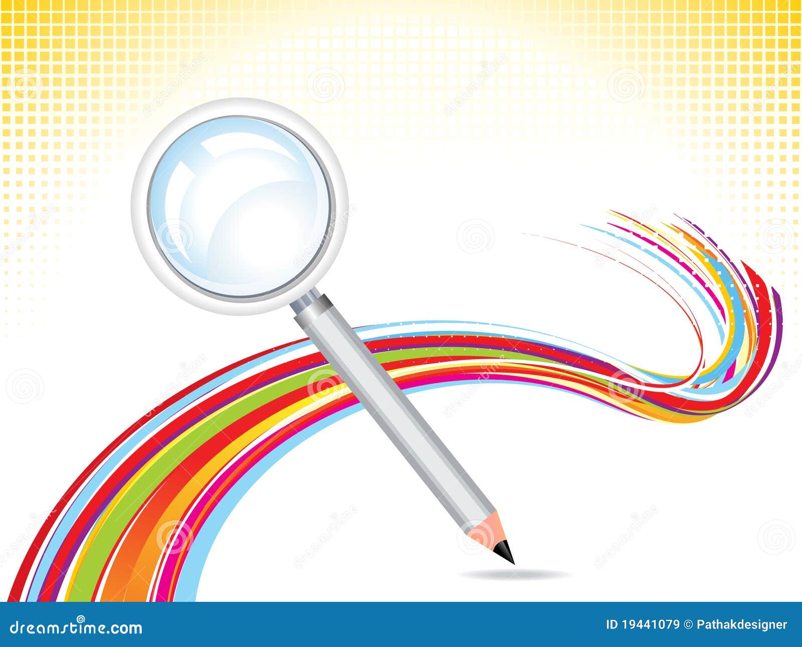 Abstract Magnifier with Pencil Background Stock Vector Illustration