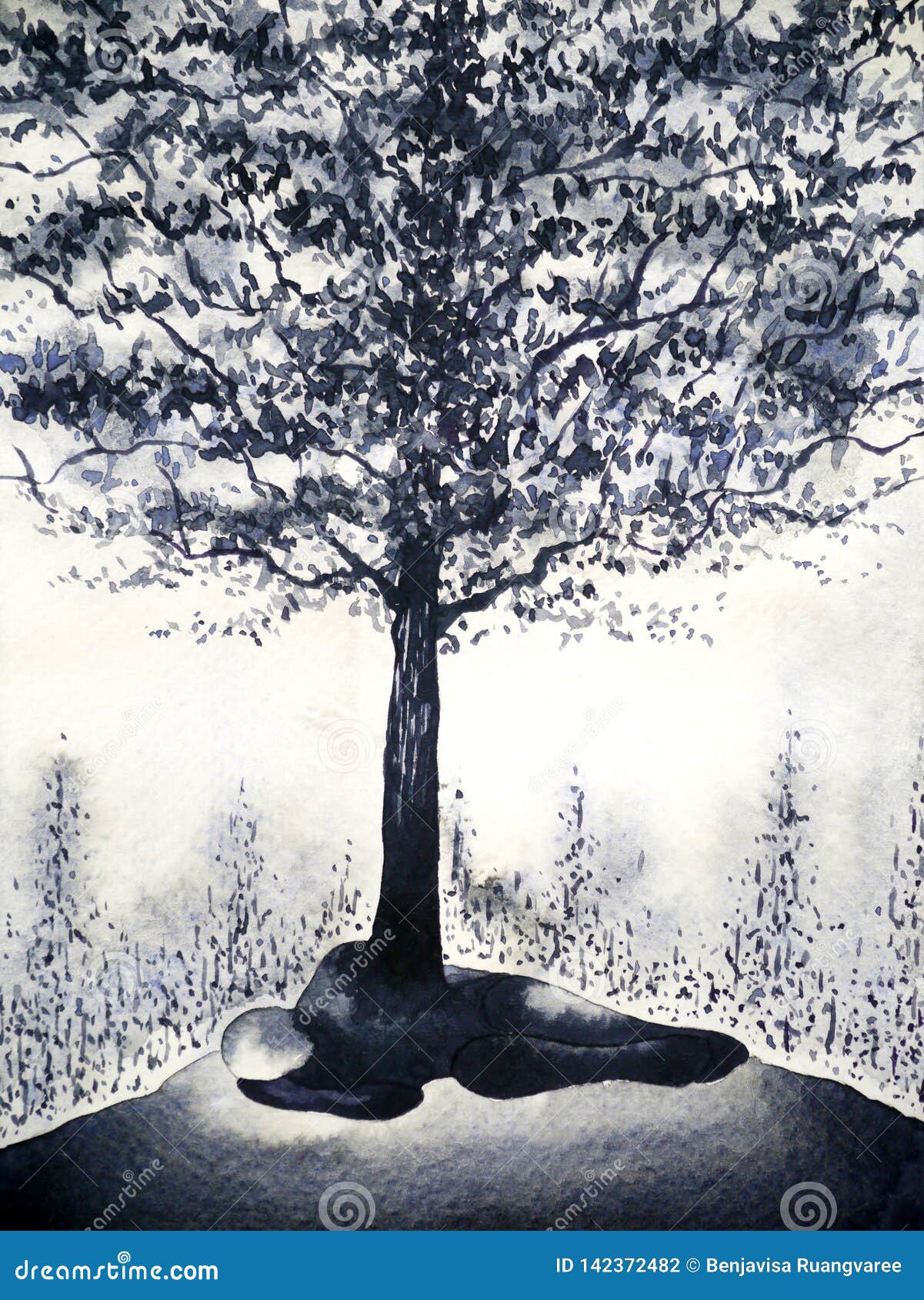 abstract man black tree dead born origin watercolor painting  