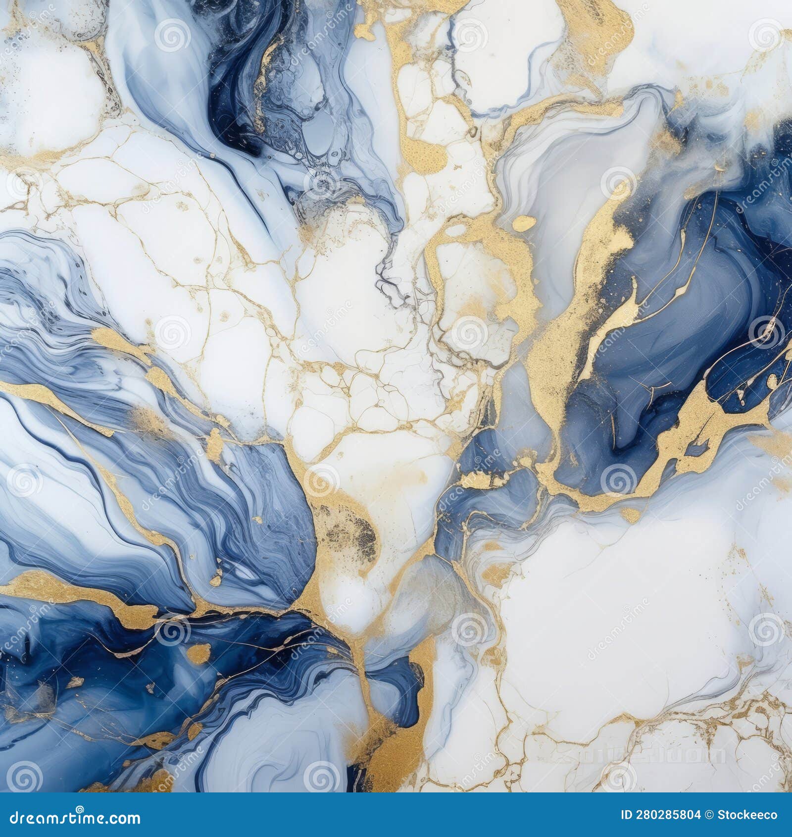 Blue and Gold Marble Abstract Painting in Monochrome Landscape Style