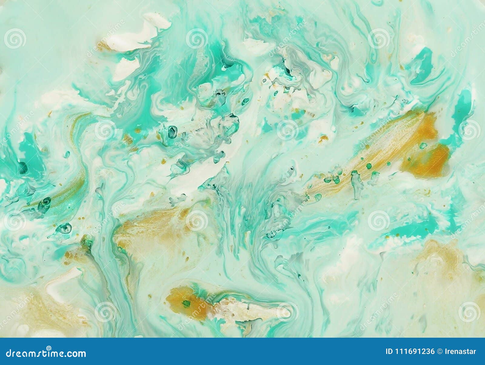 Abstract Marble Pastel Pale Blue Mint Green Gold Color Paint