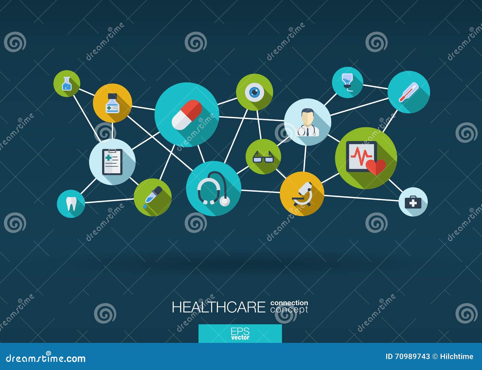 abstract medicine background with lines, circles and integrate flat icons
