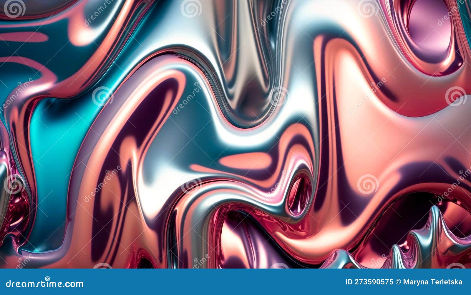 Abstract Metallic Chrome Background in Pink, Blue and Silver Colors