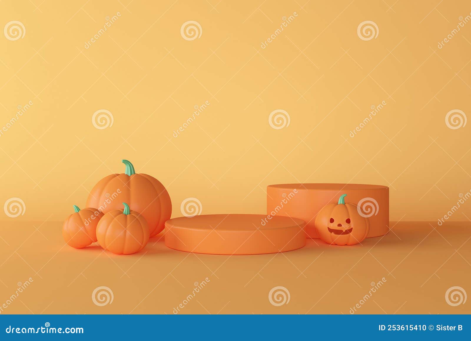 abstract minimal for halloween podium pumpkin,  for product and package display 3d rendering.