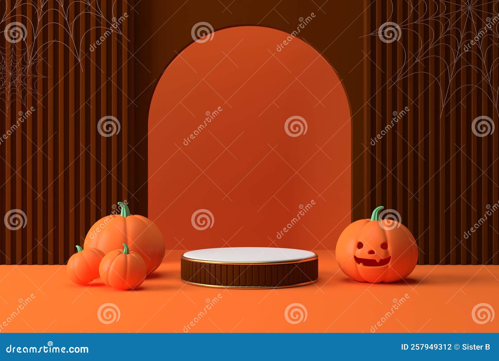 abstract minimal for halloween podium pumpkin,  for product and package display 3d rendering.