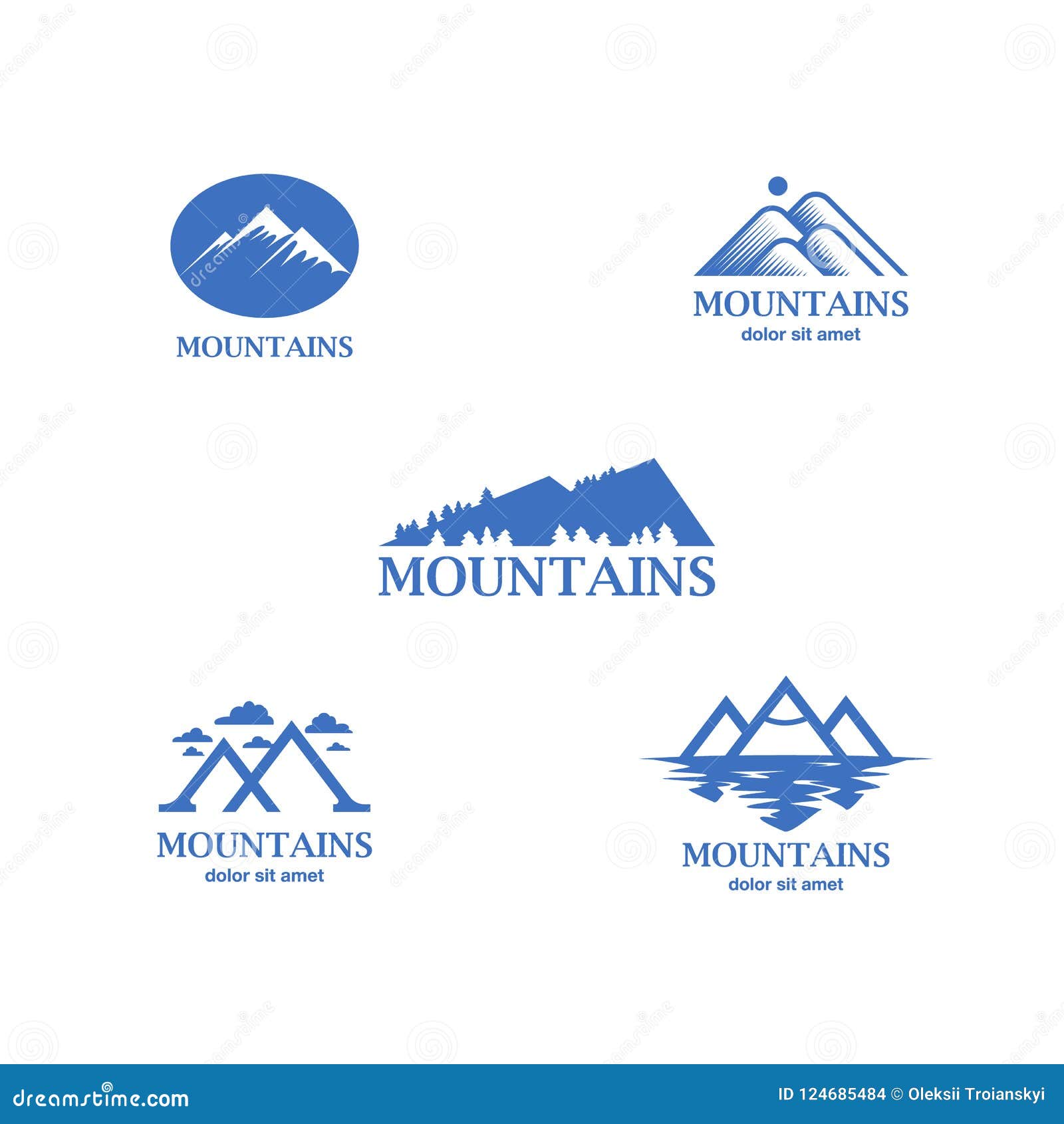 Abstract and Minimalistic Blue Mountains Logo Set. Stock Vector ...