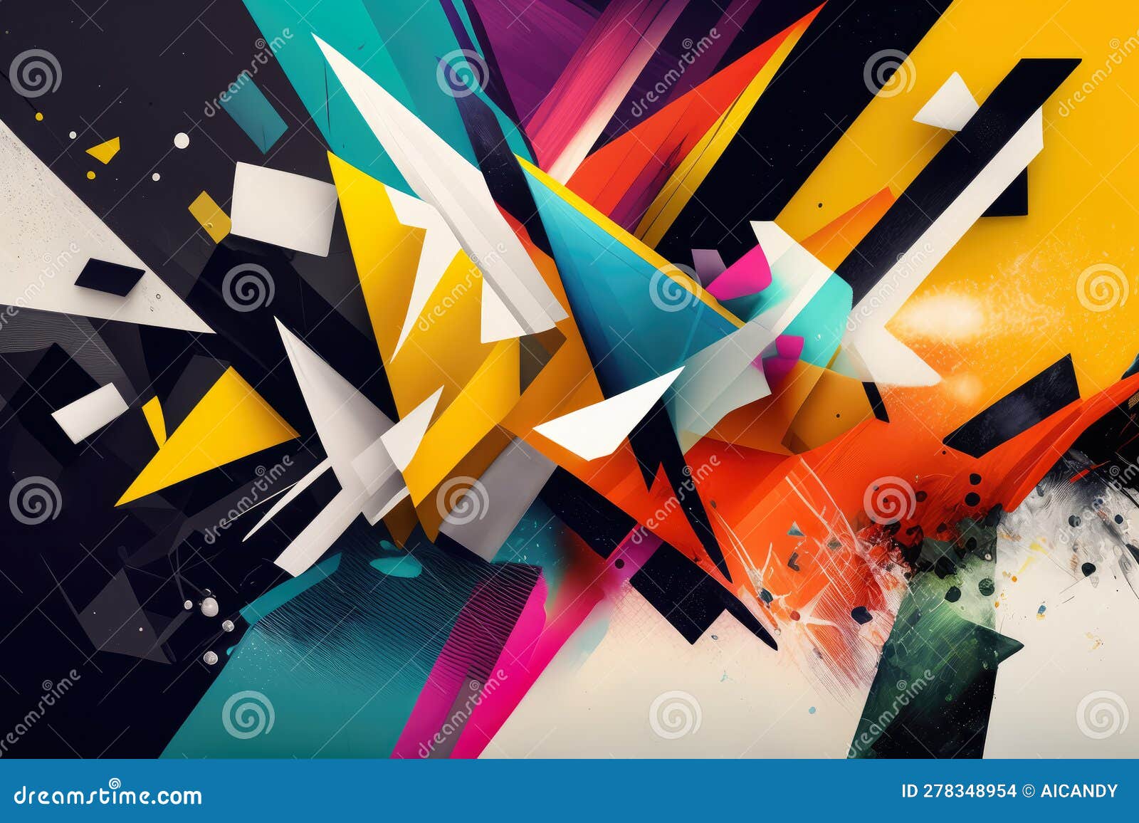 Abstract Mixed Media Design with Overlapping Geometric Shapes and