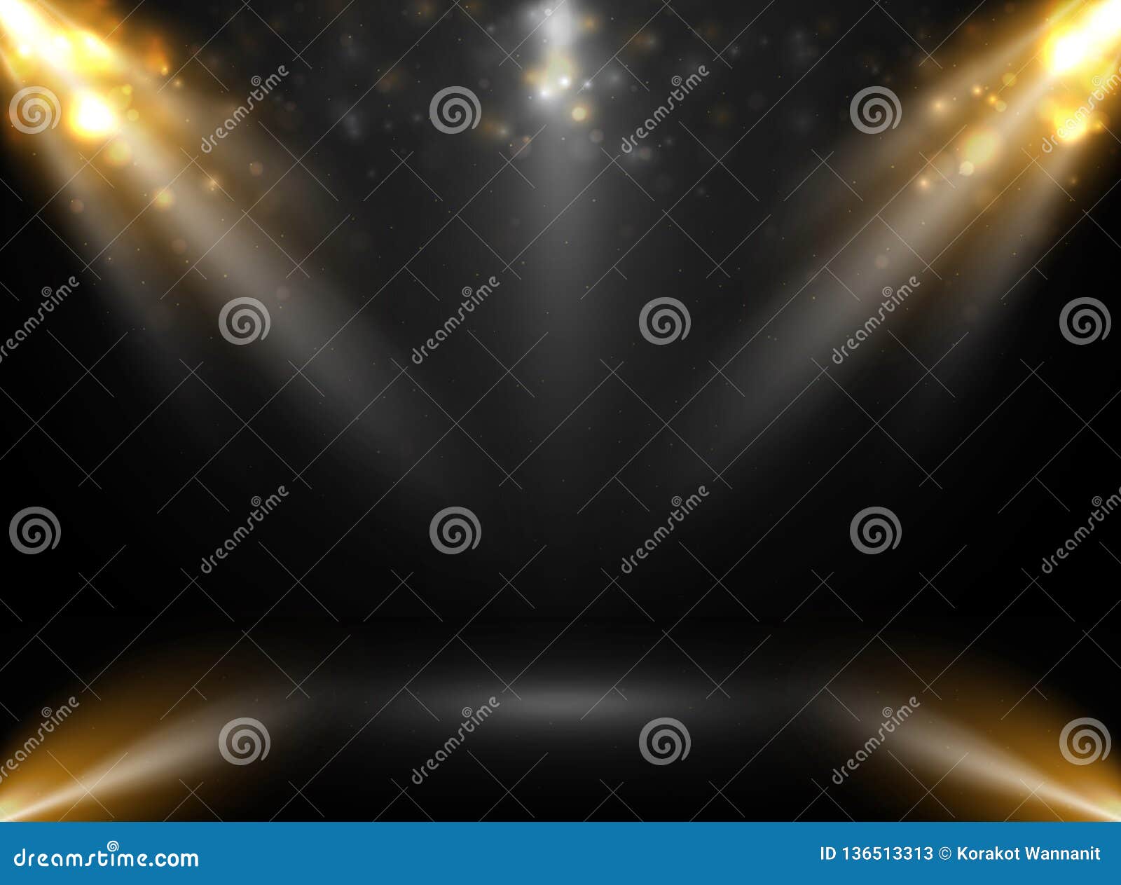 abstract of mockup stage show in gradient black background with spotlights bokeh