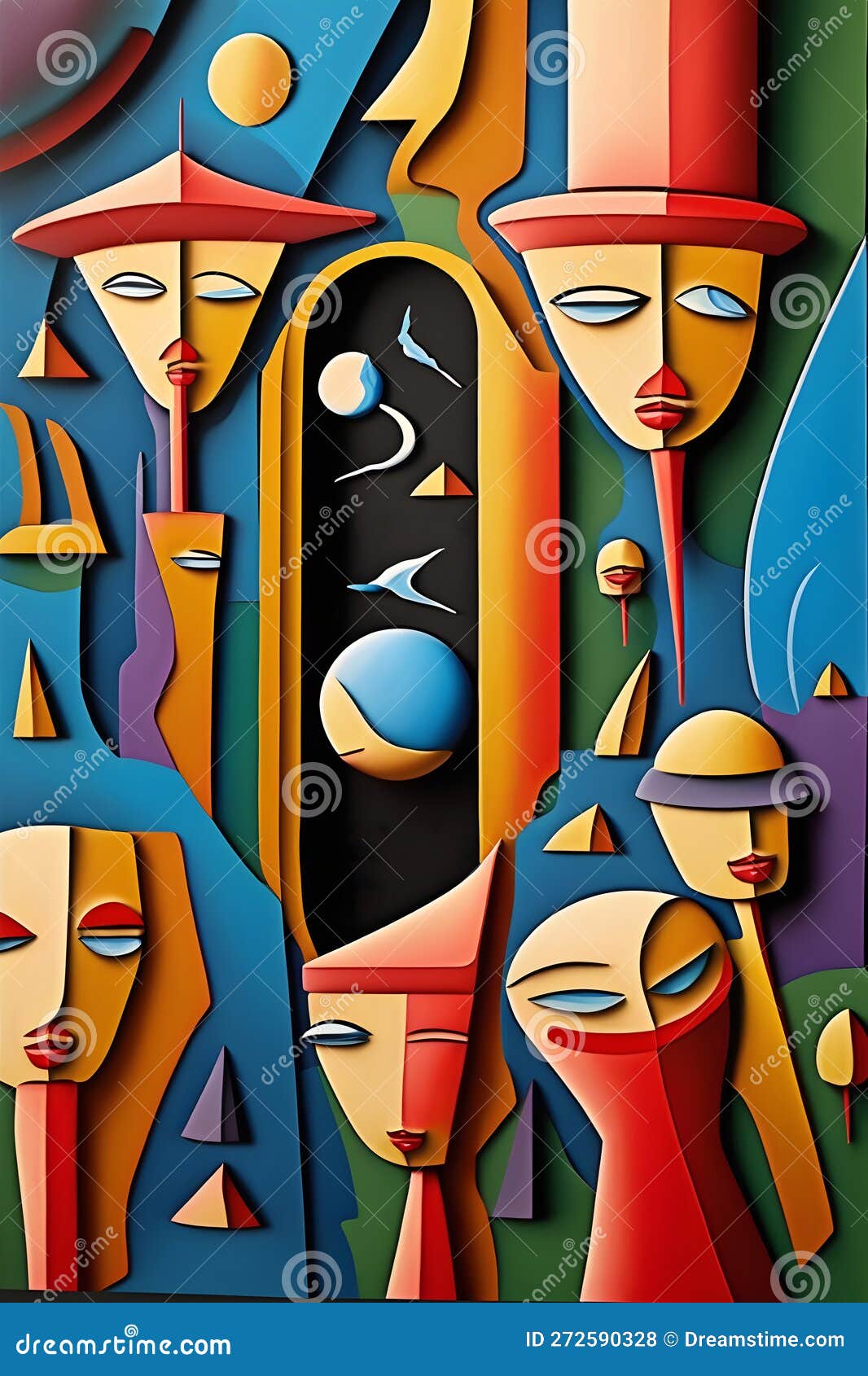 Abstract Modern Art Work with Strange Faces in Picasso Style Stock