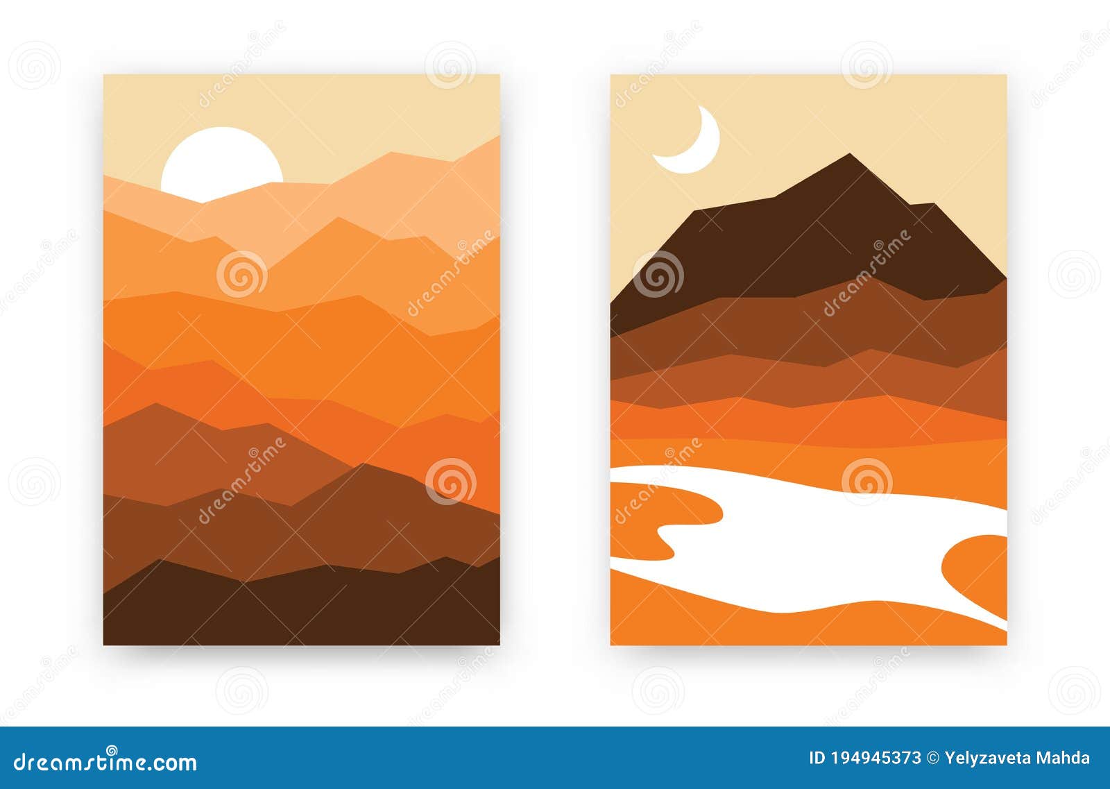Abstract Mountain Backgrounds. Set of Hand Drawn Posters with Hills ...