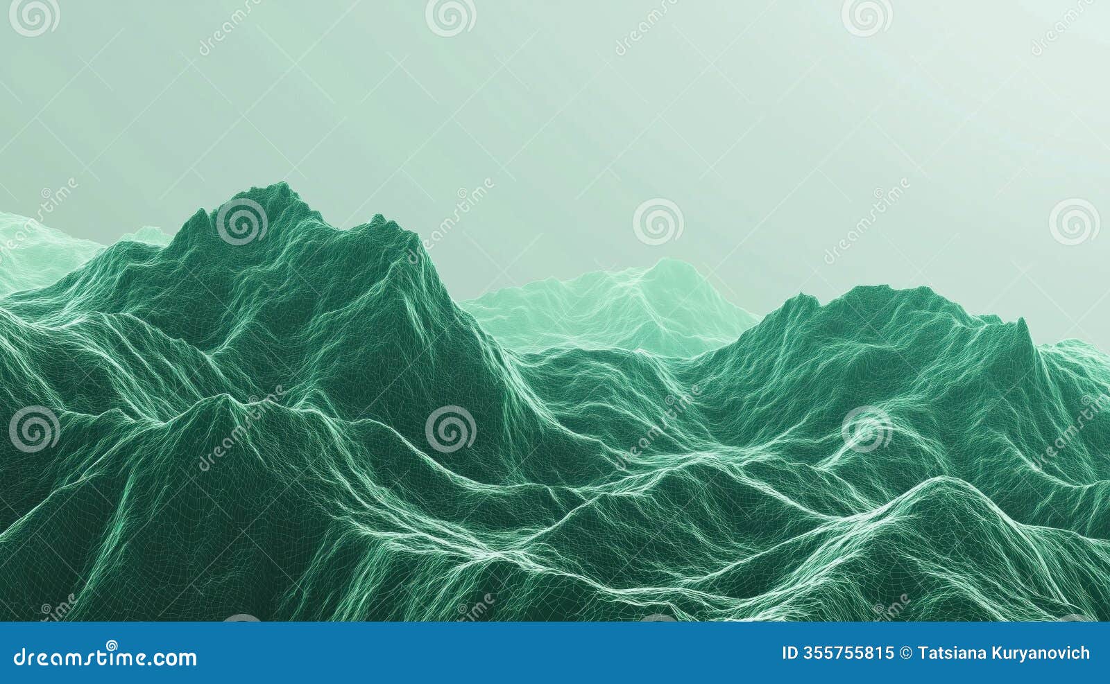 abstract mountain landscape, green wireframe , digital art