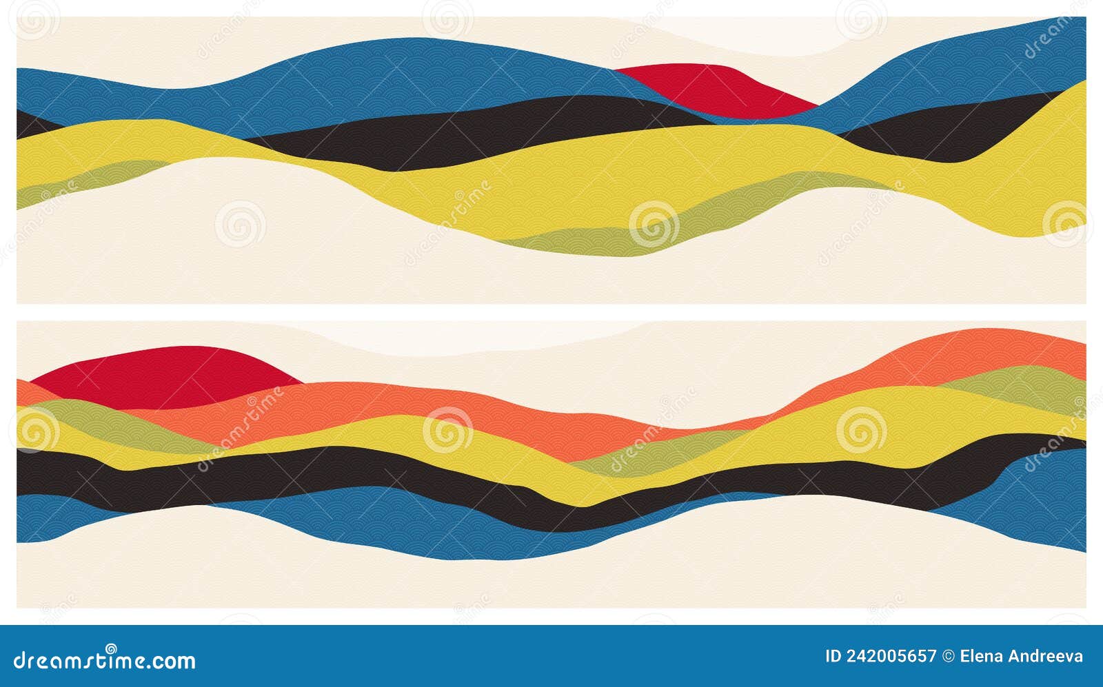 abstract mountains and forest at sunset. stylish japanese landscape with wave pattern. asian style  template for backgrounds