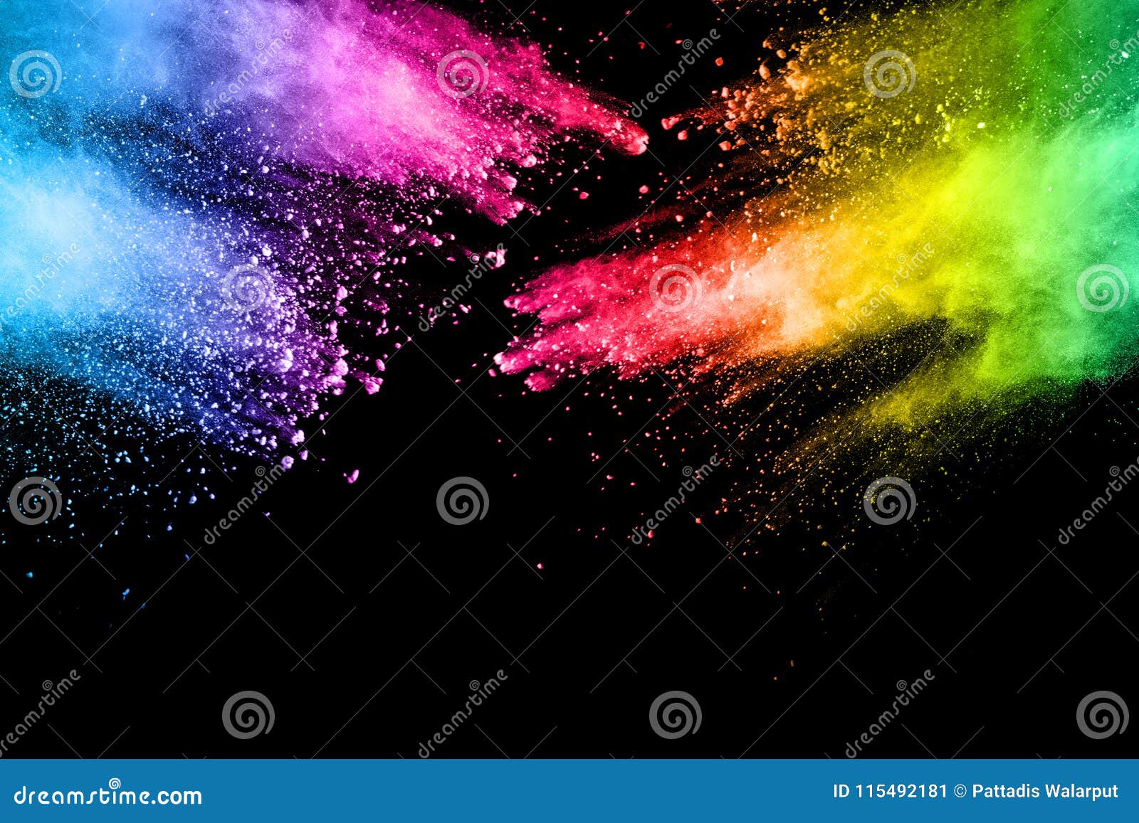 Abstract Multi Color Powder Explosion on Black Background. Stock Image -  Image of colored, blue: 115492181