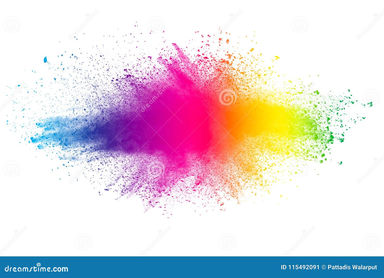 abstract multi color powder explosion on white background.