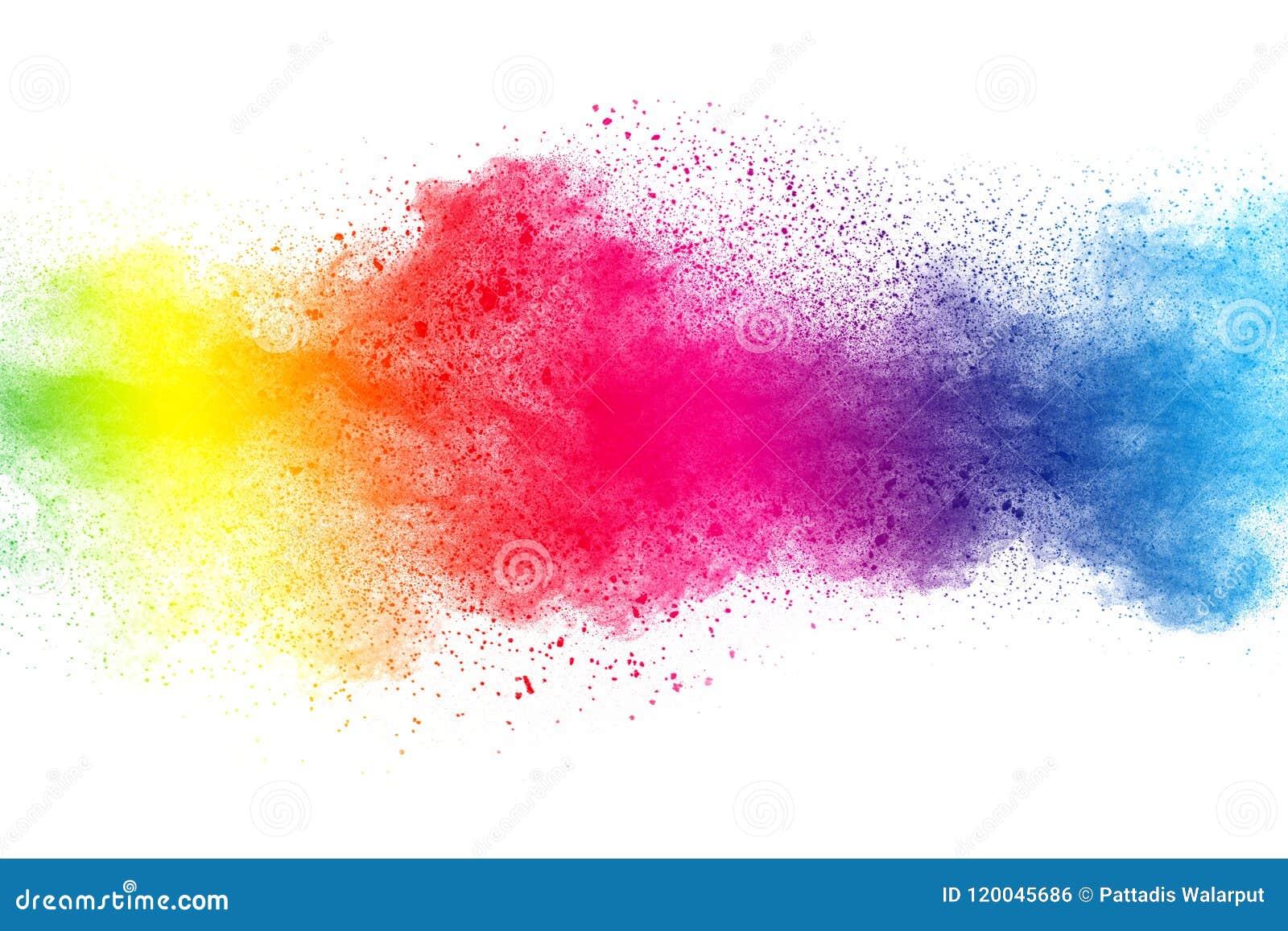 abstract multi color powder explosion on white background.