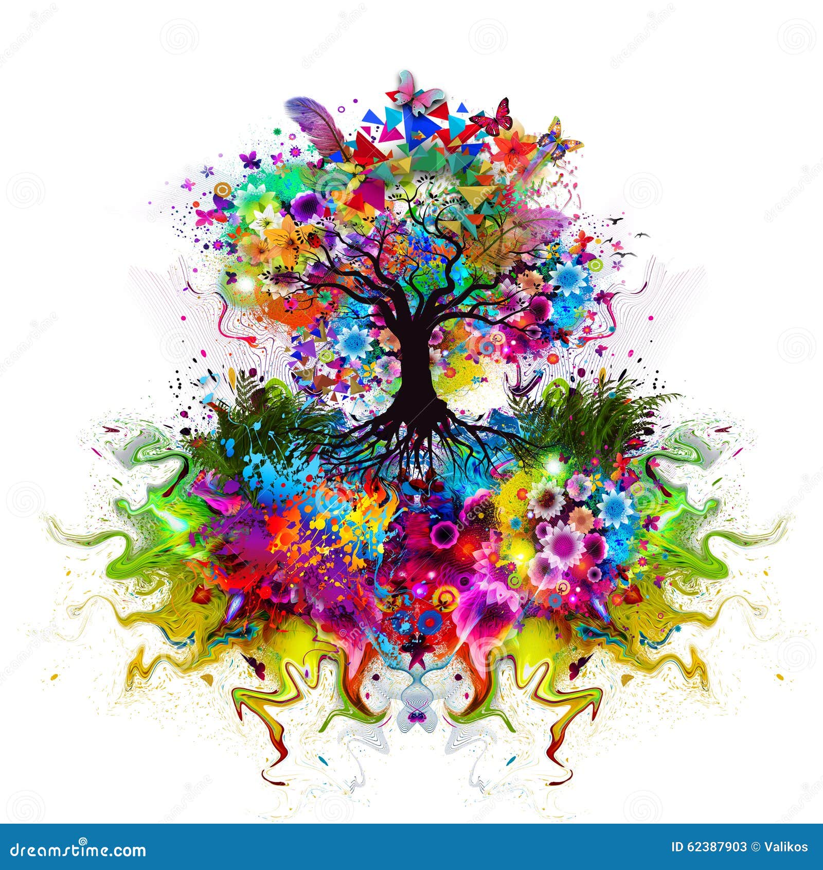 abstract multicolored tree with roots