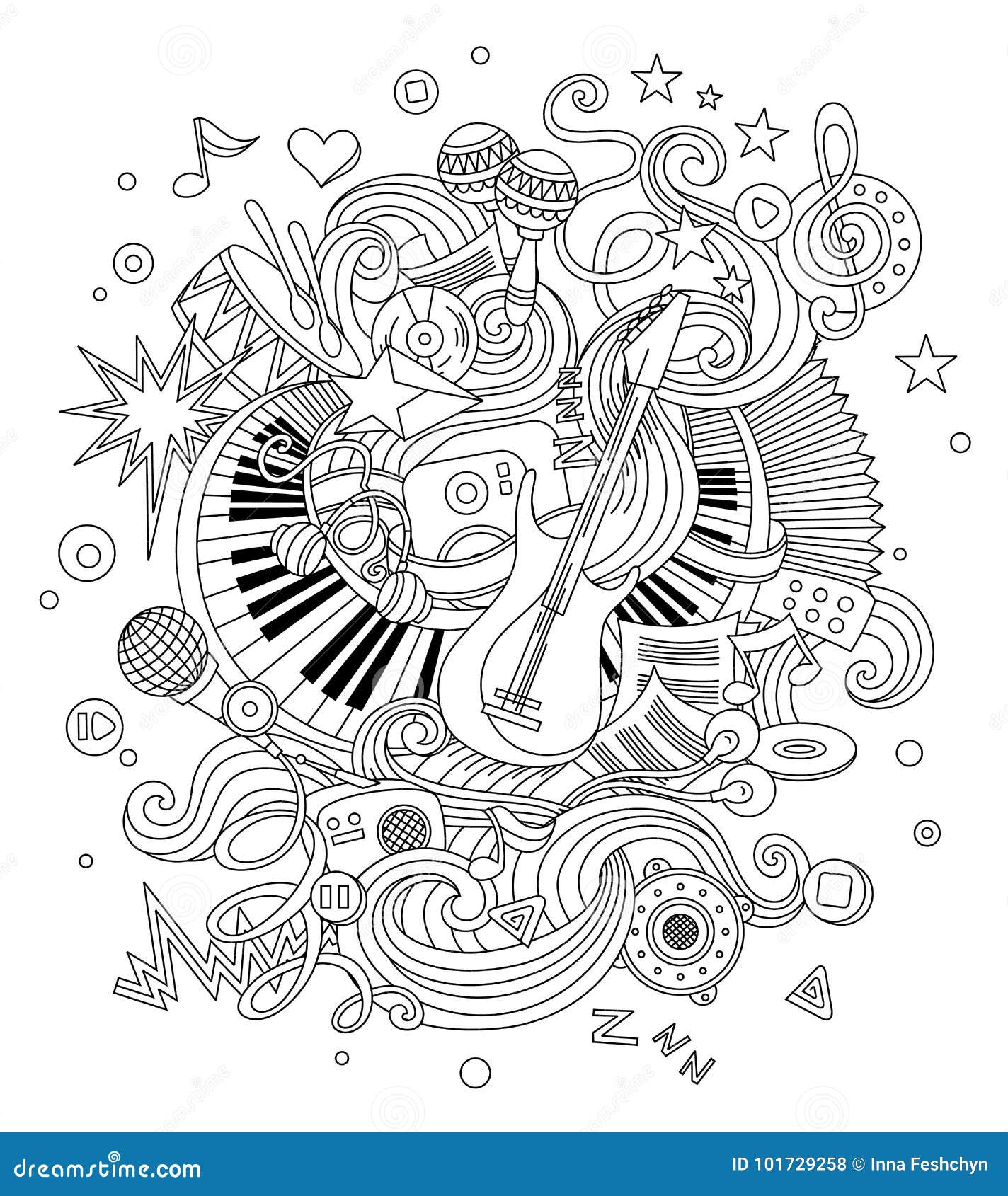 Abstract Music Background, Collage with Musical Instruments. Hand