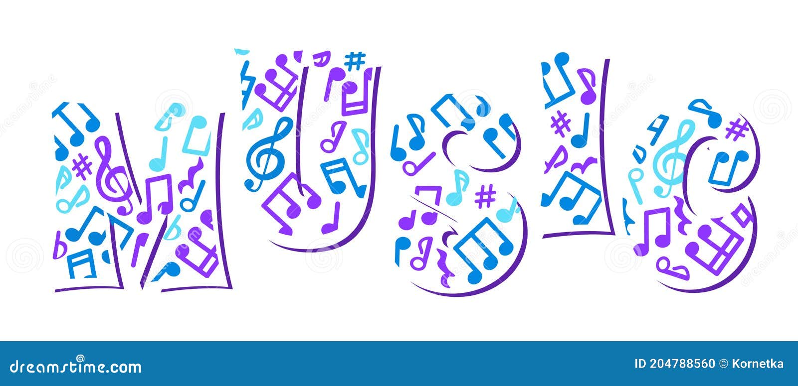 Abstract Music Banner. Vector Concept. Text Music with Notes Stock Vector Illustration of