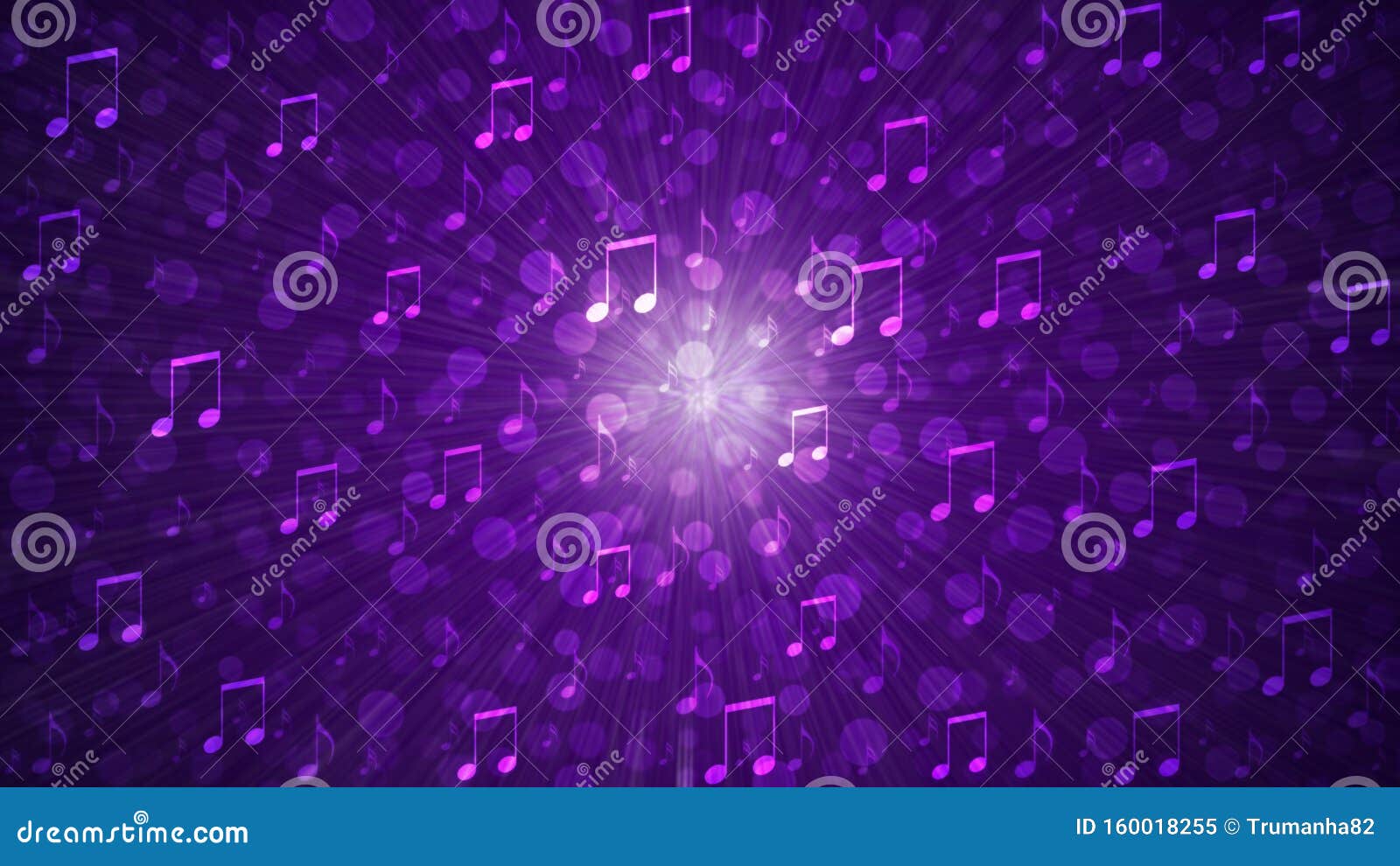 abstract music notes blast in blurry dark purple background