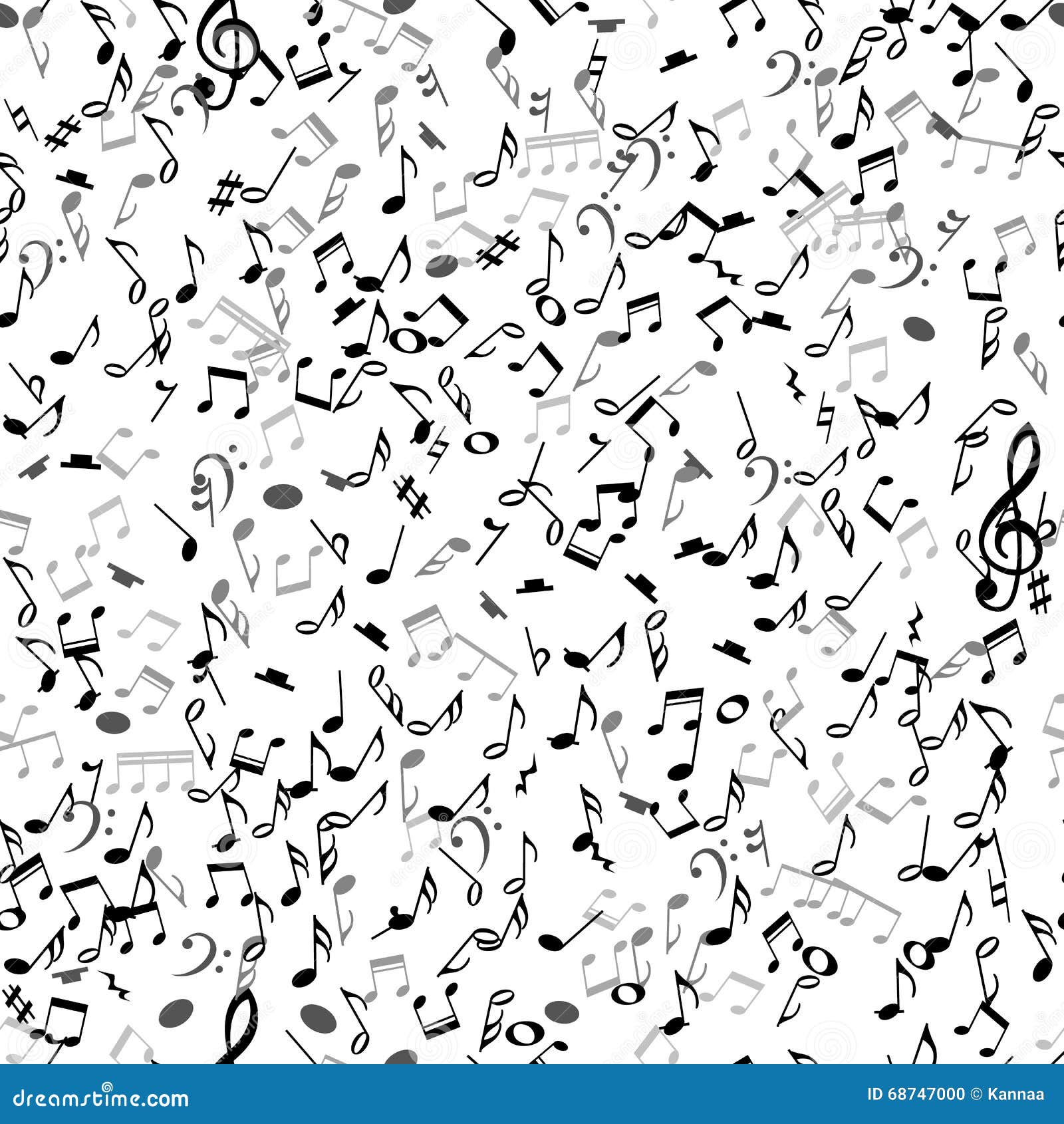 Abstract Musical Seamless Pattern With Black Notes On White Background